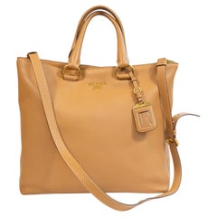 2000s Prada Beige Leather Top Handle and Shoulder Bag