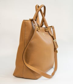 2000s Prada Beige Leather Top Handle and Shoulder Bag