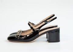 2000s Gucci Black Patent Leather Horsebit Slingback Pumps