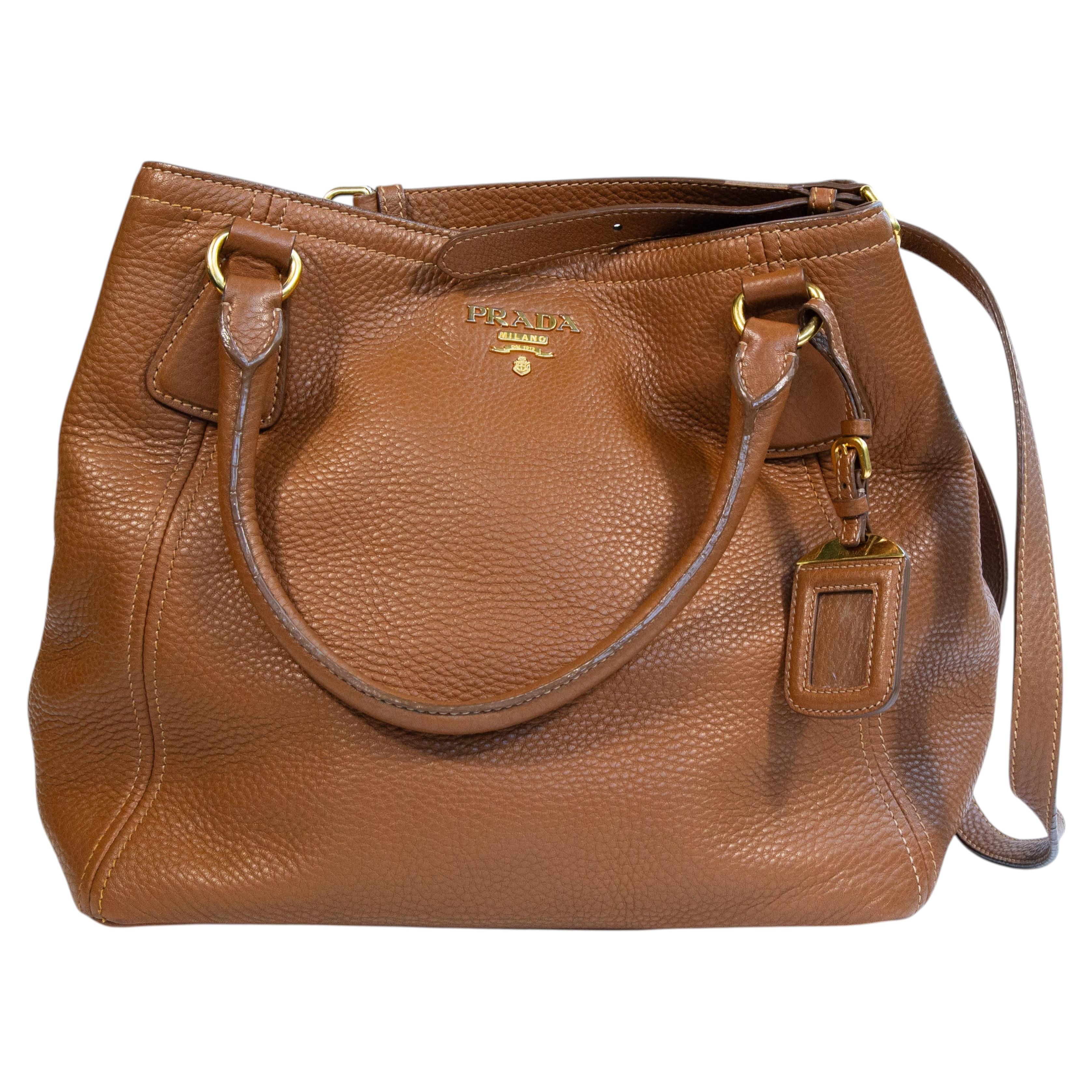 2000s Prada Brown Top Handle Shoulder Crossbody Bag