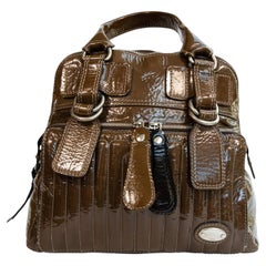 2000s Chloé Mud Green Patent Leather Top Handle Bay Bag