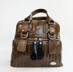 2000s Chloé Mud Green Patent Leather Top Handle Bay Bag