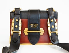 2000s Prada Cahier Brown and Black Leather Shoulder Crossbody Bag