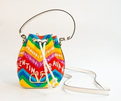 2000s Valentino Garavani 24 Escape Multicolored Chevron Canvas Bucket Bag