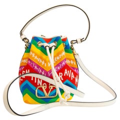 2000s Valentino Garavani 24 Escape Multicolored Chevron Canvas Bucket Bag