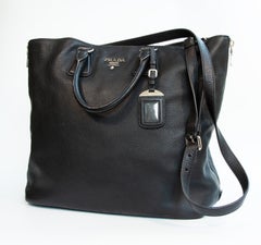 2000s Prada Black Leather Crossbody Bag Top Handle Bag