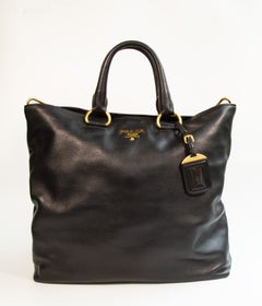 2000s Prada Black Smooth Leather Crossbody Bag Top Handle Bag