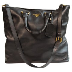 2000s Prada Black Smooth Leather Crossbody Bag Top Handle Bag