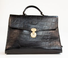 2000s Mulberry Black Congo Unisex Leather Briefcase Top Handle / Crossbody Bag