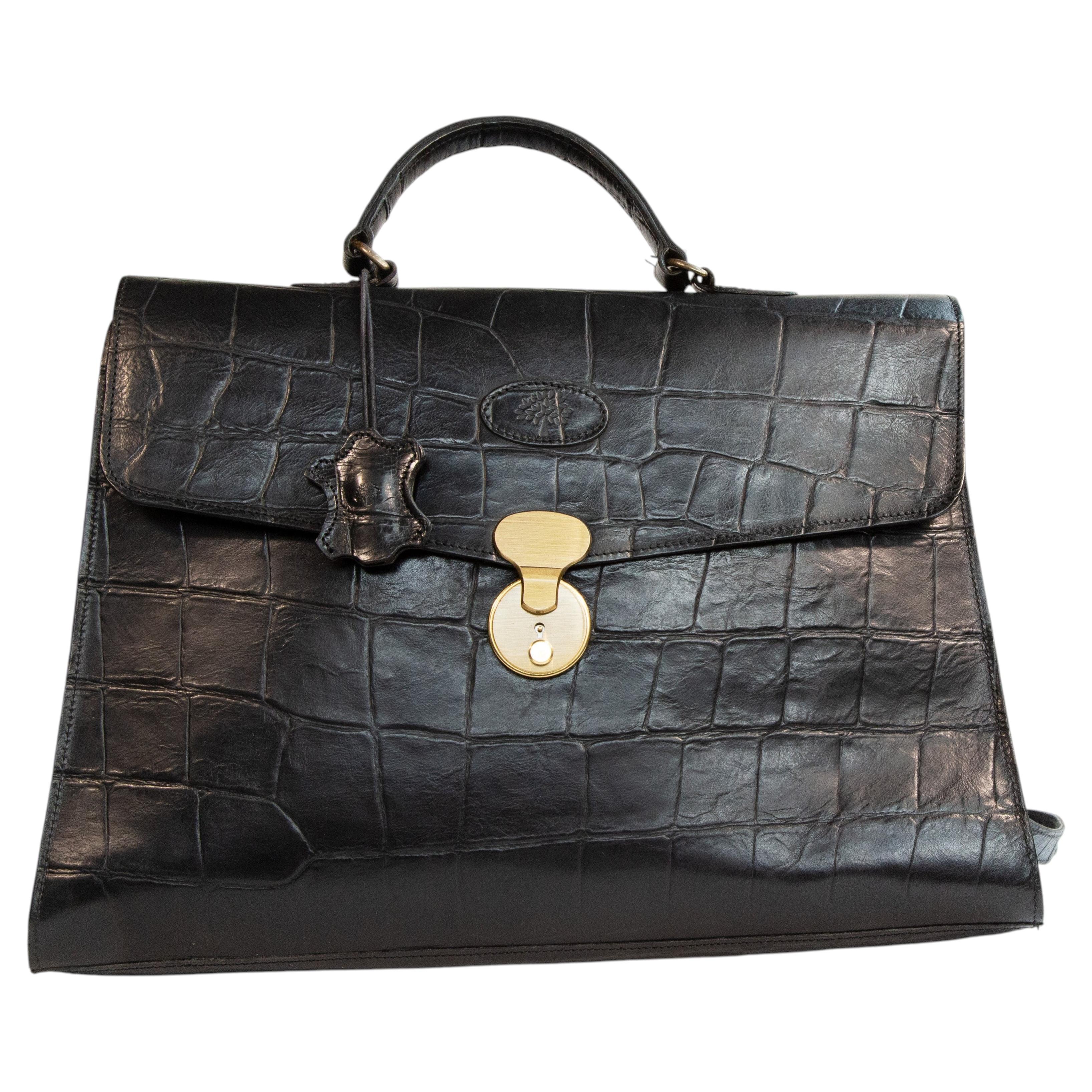 Pre-owned Mulberry 2000s  Black Congo Unisex Leather Briefcase Top Handle / Crossbody Bag In Purple