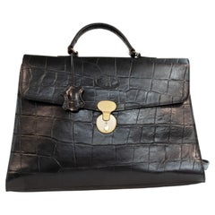 2000s Mulberry Black Congo Unisex Leather Briefcase Top Handle / Crossbody Bag
