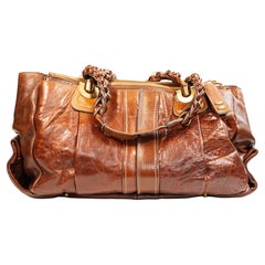 2000s Chloé Large Heloise Brown Leather Top Handle Bag/24-Hours/Travel Bag
