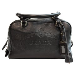 2000s Prada Bowling Bag Black Pebbled Leather