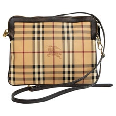 2000s Burberry Crossbody Clutch Bag with Check Pattern and Brown Leather Trim