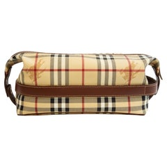 2000s Burberry Cosmetics Bag Check Canvas Brown Leather