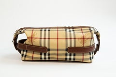 2000s Burberry Cosmetics Bag Check Canvas Brown Leather