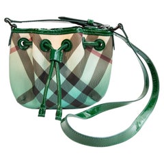 2000s Burberry Green Patent Leather Nova Check Crossbody Pouch