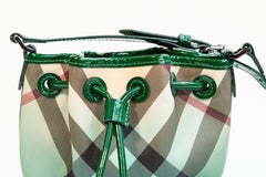 2000s Burberry Green Patent Leather Nova Check Crossbody Pouch