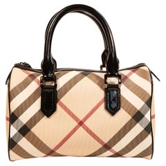 Burberry 2000s Nova Check PVC Top Handle Bag with Black Patent Trim