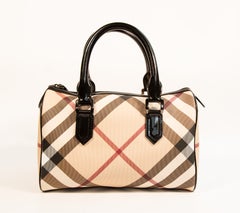Burberry 2000s Nova Check PVC Top Handle Bag with Black Patent Trim