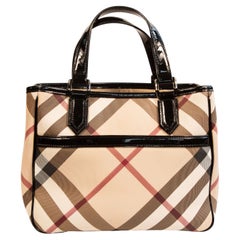 Burberry Nova Check Women's Top Handle Tote Shopper with Black Patent Trim