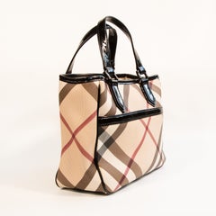 Burberry Nova Check Women's Top Handle Tote Shopper with Black Patent Trim