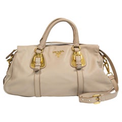 2000s Prada Beige Leather 2-Way Crossbody Bag with Gold Toned Hardware