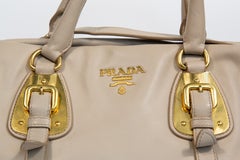 2000s Prada Beige Leather 2-Way Crossbody Bag with Gold Toned Hardware