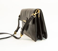 2000s Prada Black Saffiano Leather Crossbody Bag with Gold Toned Hardware