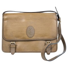 1990s Yves Saint Lorent Messenger Bag in Khaki/Brown Striped Material