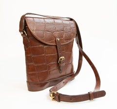1990s Mulberry Binocular Crossbody Bag in Brown Crocodile Embossed Leather