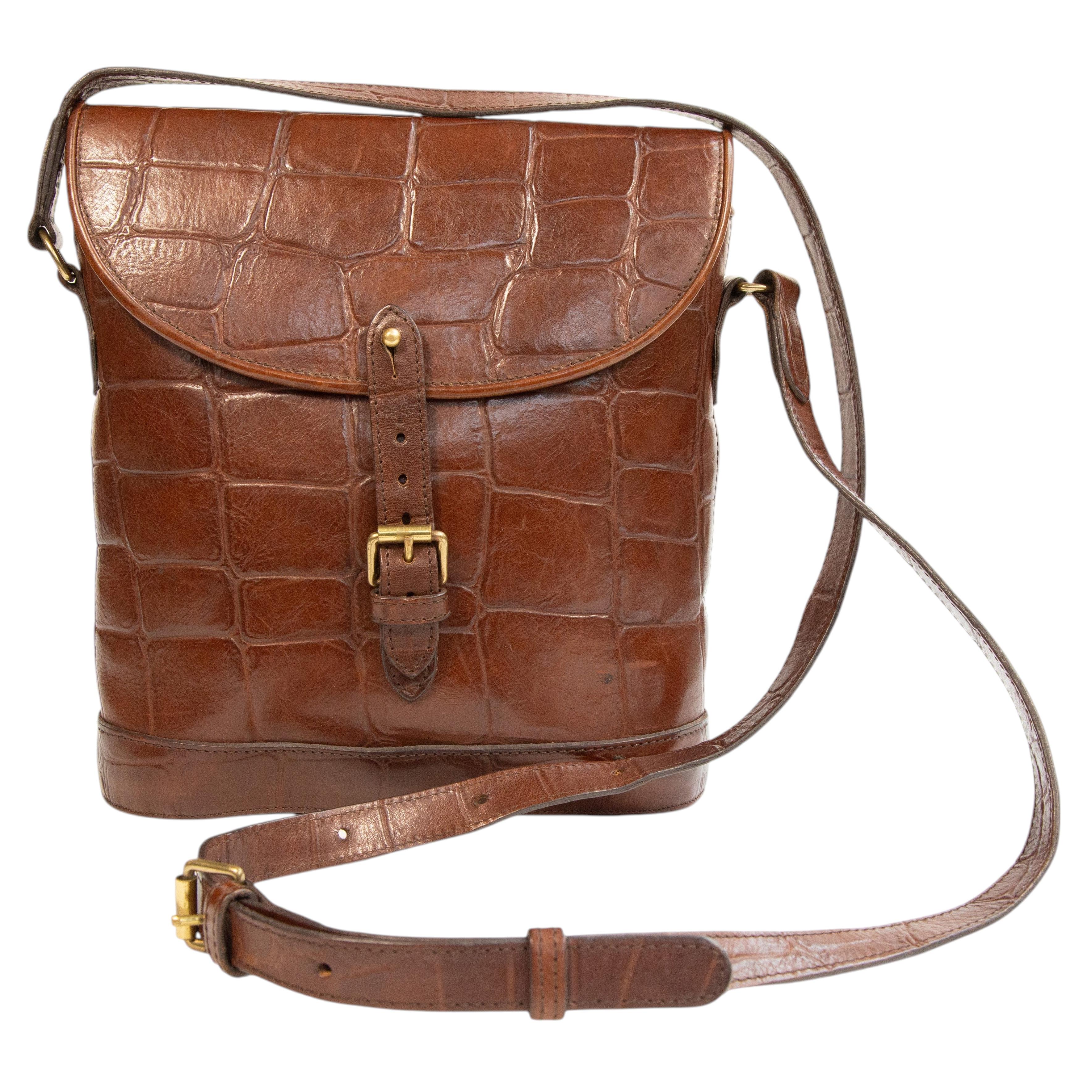 Pre-owned Mulberry 1990s  Binocular Crossbody Bag In Brown Crocodile Embossed Leather In Purple