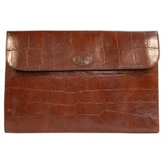 1990s Mulberry Document Tablet Case in Crocodile Brown Embossed Leather