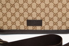 2000s Gucci GG Web Beige Cloth Brown Leather Messenger Bag