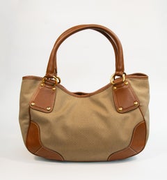 2000s Prada Brown Fabric Brown Leather Trim Shoulder Bag