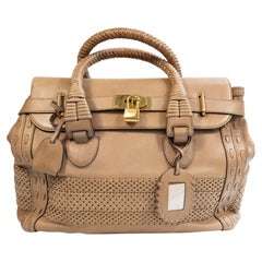2000s Gucci Tan Light Beige Leather Handcrafted Large Top Handle Bag