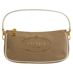 2000s Prada Contenitori Beige Cloth Shoulder Bag Clutch