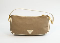 2000s Prada Contenitori Beige Cloth Shoulder Bag Clutch