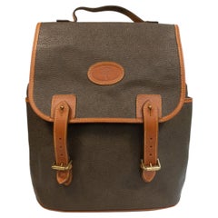 1990s Mulberry Khaki Green Pebbled Scotchgrain Material Backpack