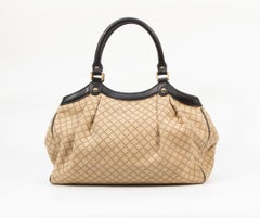 2000s Gucci Sukey Diamante Beige Cloth and Black Leather Tote