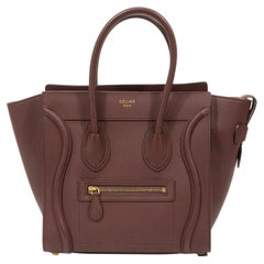 2000s Celine Phantom Luggage Burgundy Textured Leather Top Handle Bag