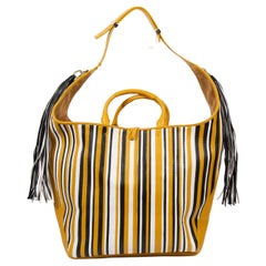 2023 Chloe Deia Yellow Leather Large Hobo Bag with Vertical Stripes Patchwork
