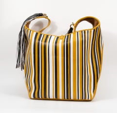 2023 Chloe Deia Yellow Leather Large Hobo Bag with Vertical Stripes Patchwork