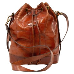 Bucket-Bag aus braunem, mit Krokodilprägung versehenem Mulberry-Leder aus den 2000er Jahren mit Kordelzug