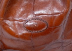 Bucket-Bag aus braunem, mit Krokodilprägung versehenem Mulberry-Leder aus den 2000er Jahren mit Kordelzug