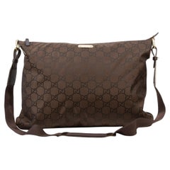 2000s Gucci GG Web Brown Cloth Portfolio Crossbody Bag