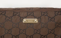 2000s Gucci GG Web Brown Cloth Portfolio Crossbody Bag