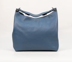 Mulberry Freya Large Hobo-Tasche aus blauem, genarbtem Leder mit silbernen Akzenten aus den 2000er Jahren