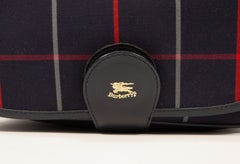 2000s Burberry Navy Blue Tartan Cloth Flap Fold Over Shoulder Bag Saddle