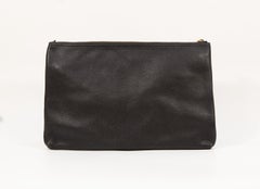 2000s Gucci Logo Black Pebbled Leather Portfolio Clutch